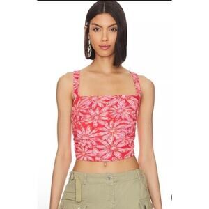 Free People All Tied Up Crop Top In Red Combo NWOT Size XL